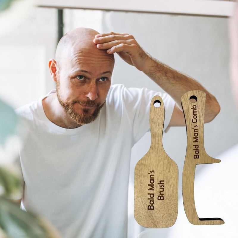 Lustiger Geschenkkamm für glatzköpfige Männer, Geschenkset Braun