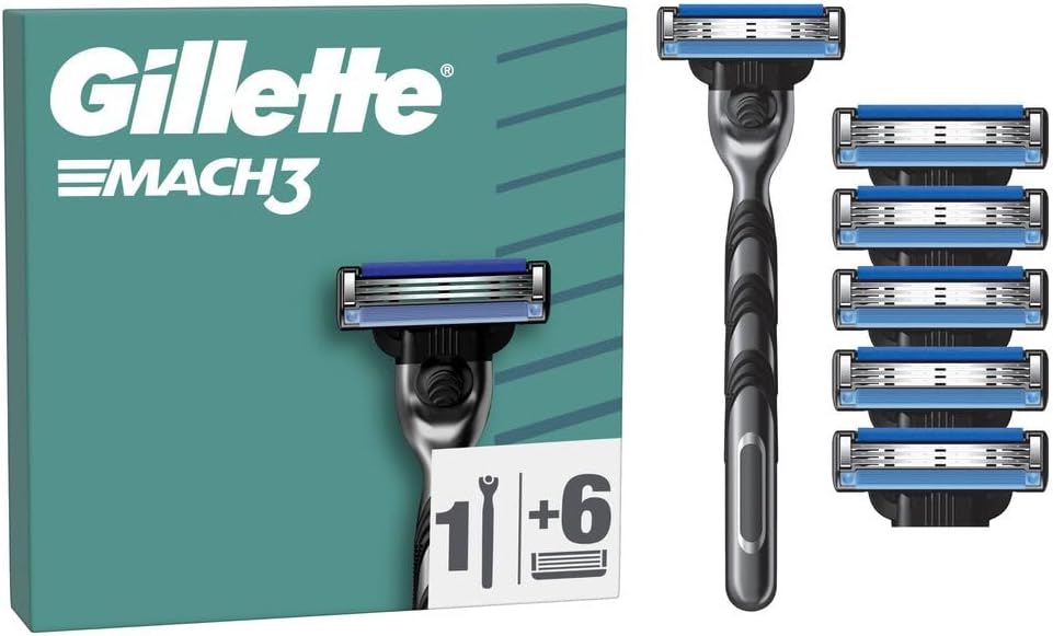 Gillette Mach3 Rasierer für Männer mit 6 Ersatzklingen und Gleitstreifen