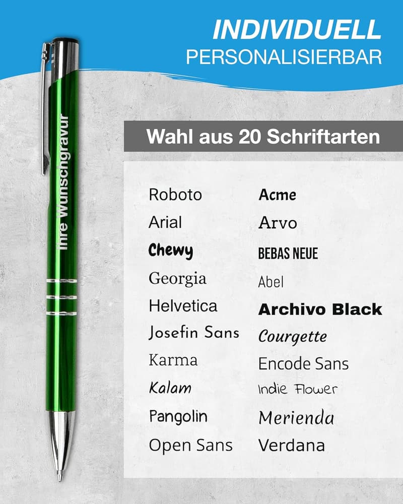 Personalisierte Metall-Kugelschreiber mit Gravur - 50 Stück in Grün