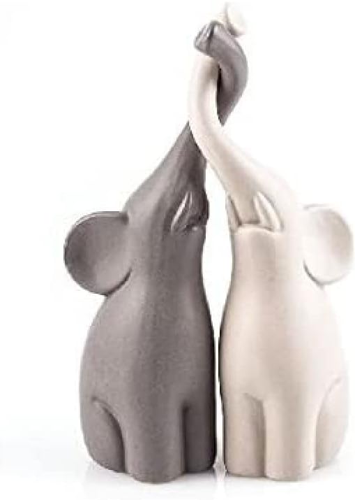 Verliebte Elefanten Dekoration aus Keramik, 25,5 cm – Pärchen in Beige & Grau