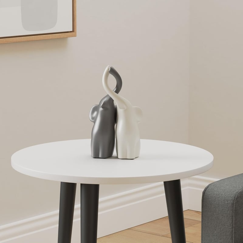 Verliebte Elefanten Dekoration aus Keramik, 25,5 cm – Pärchen in Beige & Grau