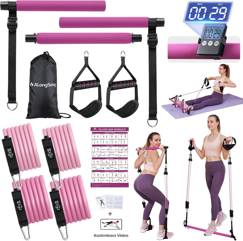 Fitnessbänder Pilates-Bar Set mit 30-180lbs Widerstand für Zuhause