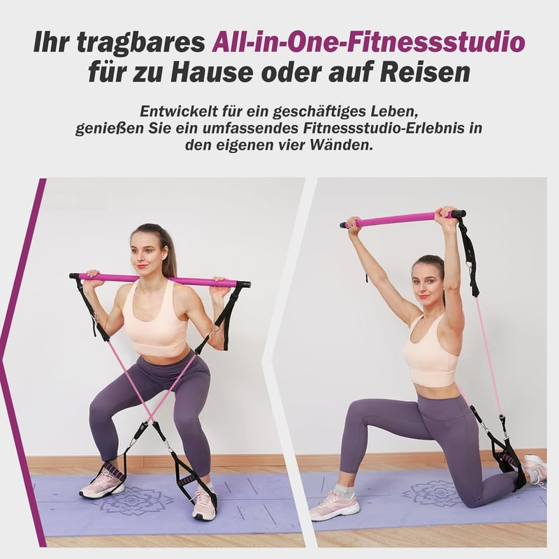Fitnessbänder Pilates-Bar Set mit 30-180lbs Widerstand für Zuhause