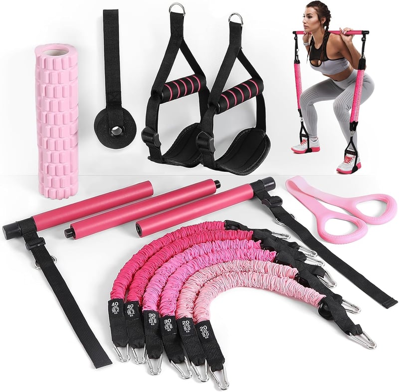 Pilates Bar Set mit 6 Fitnessbändern und Türanker für Yoga & Stretching