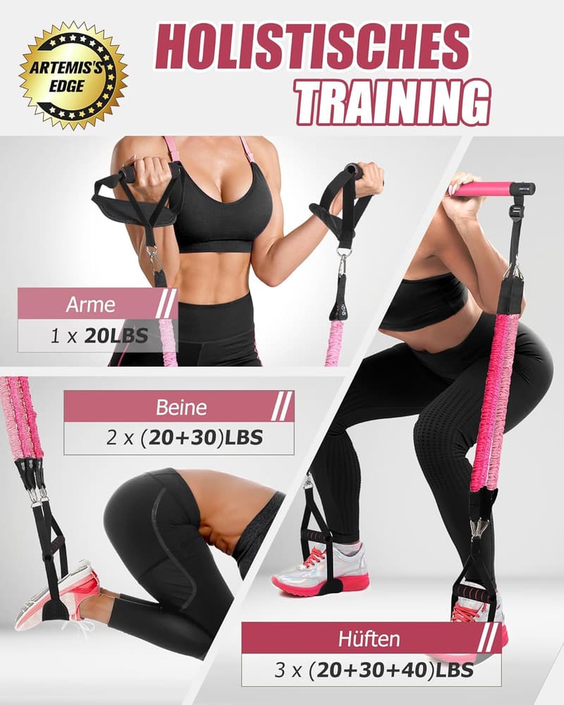 Pilates Bar Set mit 6 Fitnessbändern und Türanker für Yoga & Stretching