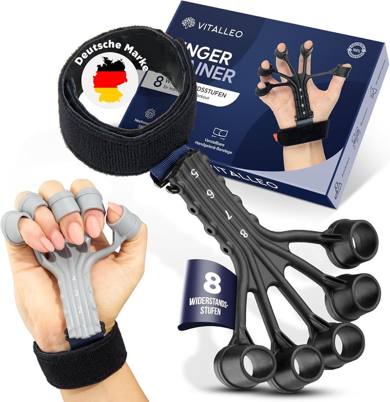 VITALLEO Handtrainer Set - 8 Widerstandsstufen für Griffkraft und Rehabilitation