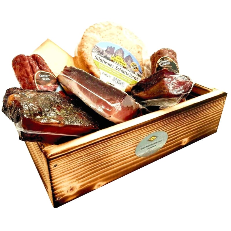 Geschenkekiste mit 7 Südtiroler Spezialitäten für Genießer