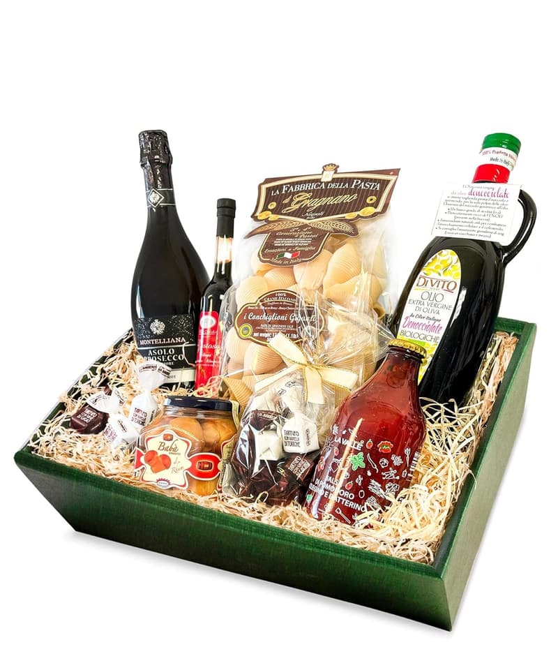 Geschenkkorb mit italienischen Spezialitäten und Prosecco