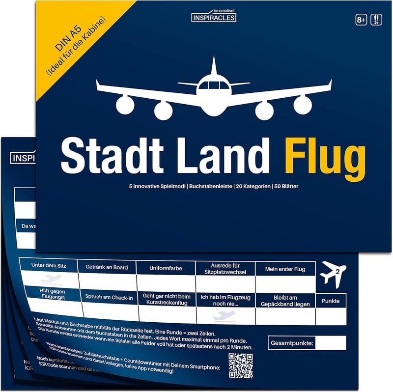 Stadt Land Flug Reisespiel für Vielflieger im DIN A5 Format