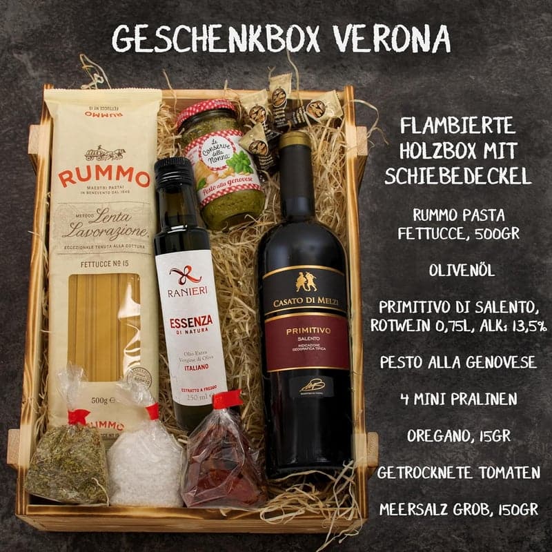 Geschenkset „Verona“ | Weinkorb mit italienischen Spezialitäten für Paare