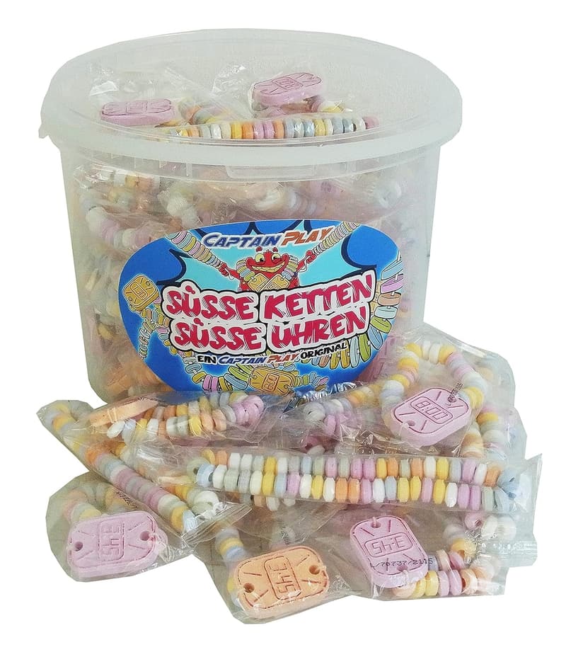 Retro Süßigkeiten Box mit Uhren und Ketten - 50 Einzelpackungen (762g)