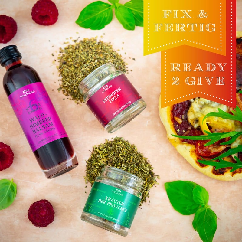 Muttertagsgeschenk: Wundertüte Pizza-Gewürz & Himbeer-Balsam Essig