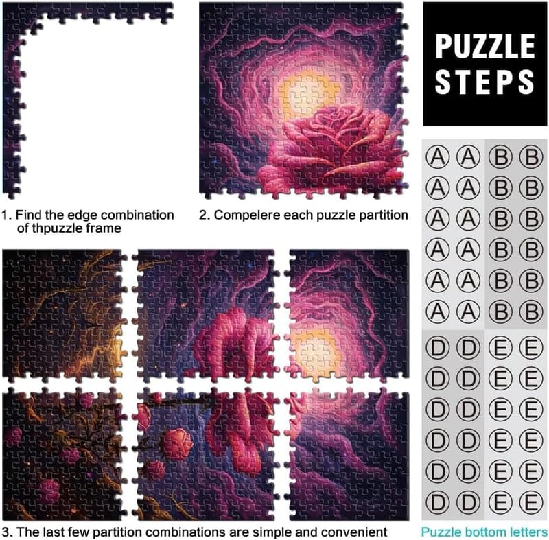 Rosa Blumen Puzzle für Erwachsene, 1000 Teile, 50 x 75 cm