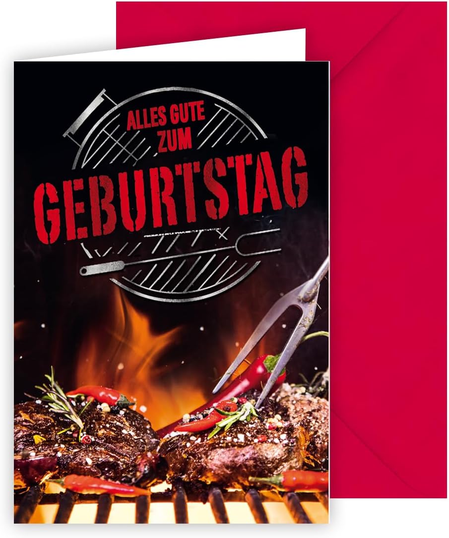 Geburtstagskarte für Männer - Grillliebhaber, Steak-Motiv B6 mit Umschlag