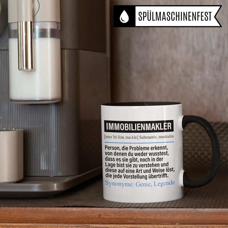 Lustige Kaffeetasse für Immobilienmakler – Geschenkidee für Berufstätige