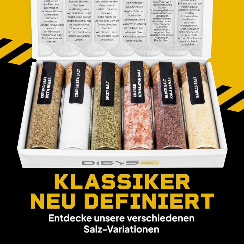 Gourmet-Salze Geschenk-Set für Hobbyköche | 6 verschiedene Sorten inkl. Rezepte