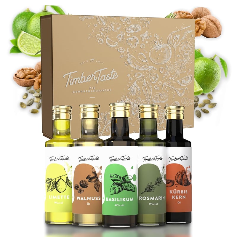 Muttertagsgeschenk: TIMBER TASTE® Essig & Öl Set (5x40ml) für Frauen