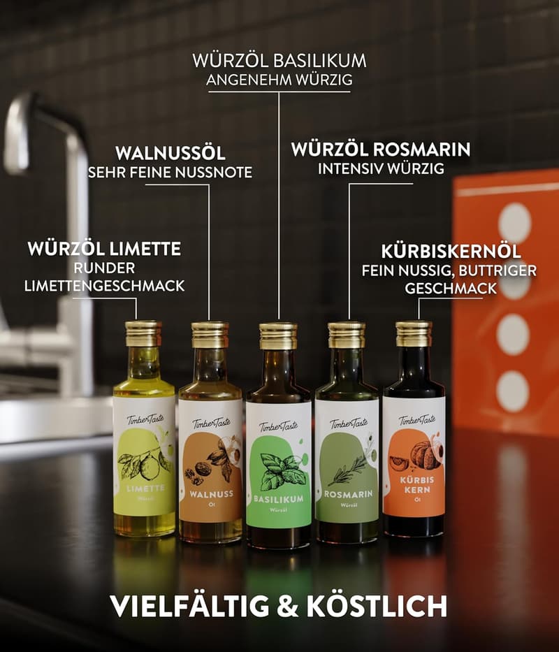 Muttertagsgeschenk: TIMBER TASTE® Essig & Öl Set (5x40ml) für Frauen
