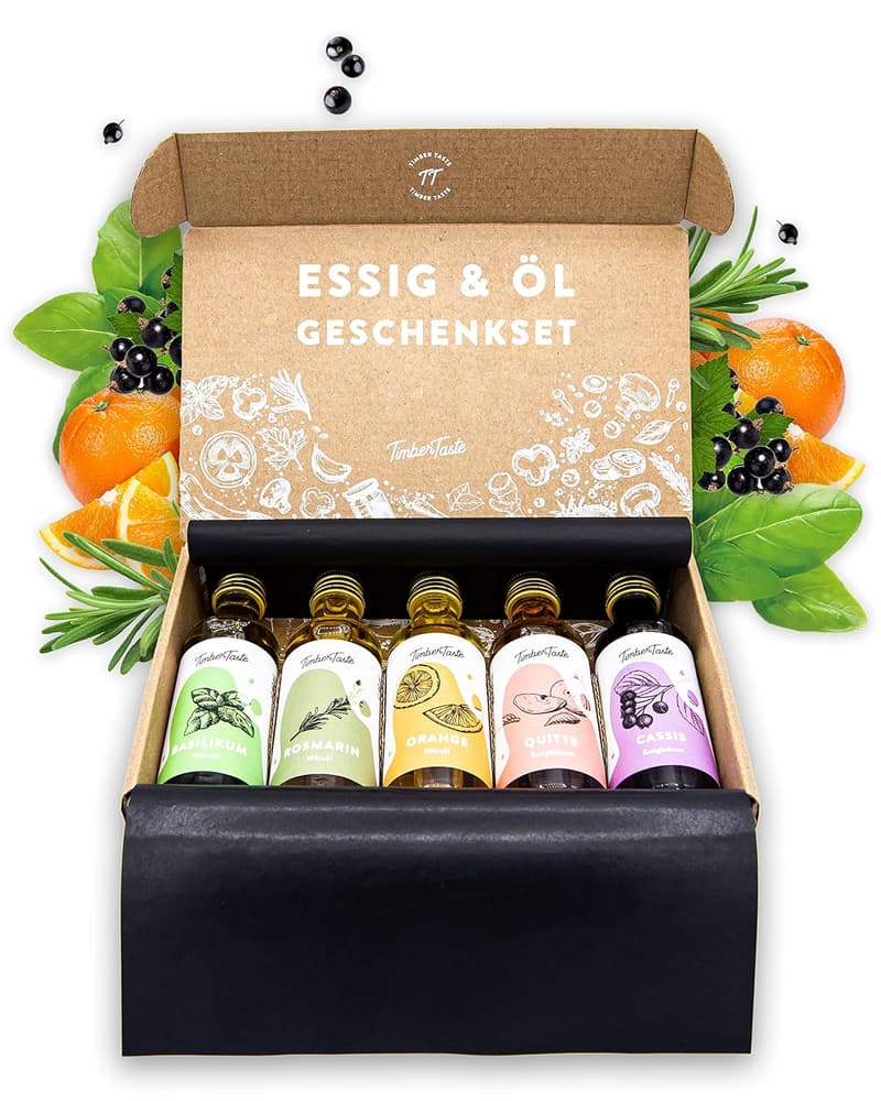 Muttertagsgeschenk: TIMBER TASTE® Essig & Öl Set für Frauen (5x40ml)