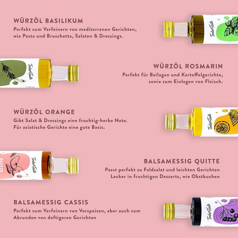 Muttertagsgeschenk: TIMBER TASTE® Essig & Öl Set für Frauen (5x40ml)