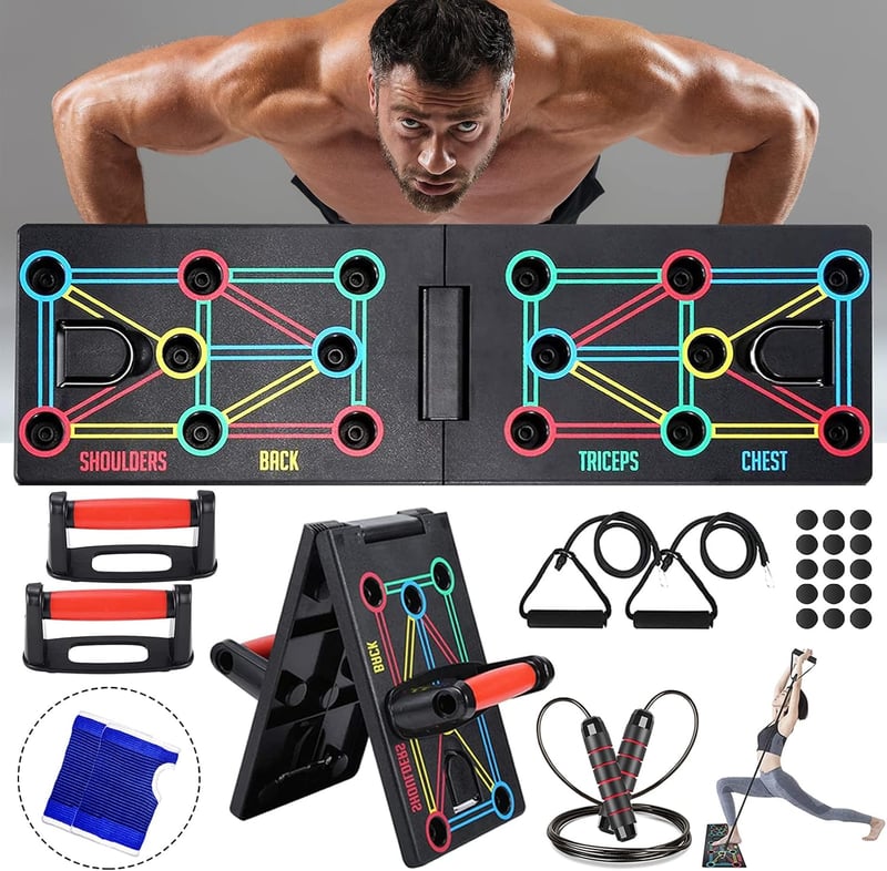 Faltbares Push-Up Board mit 12 Funktionen und Schutzhandschuhen