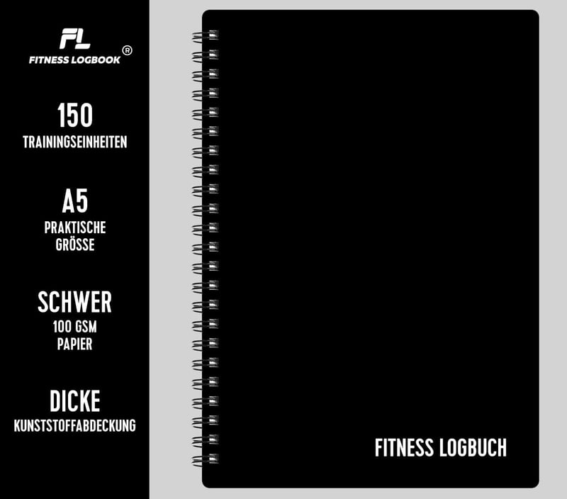 Aktuelles Fitness Logbuch A5 – Schwarz, starkes Papier, minimalistisches Design