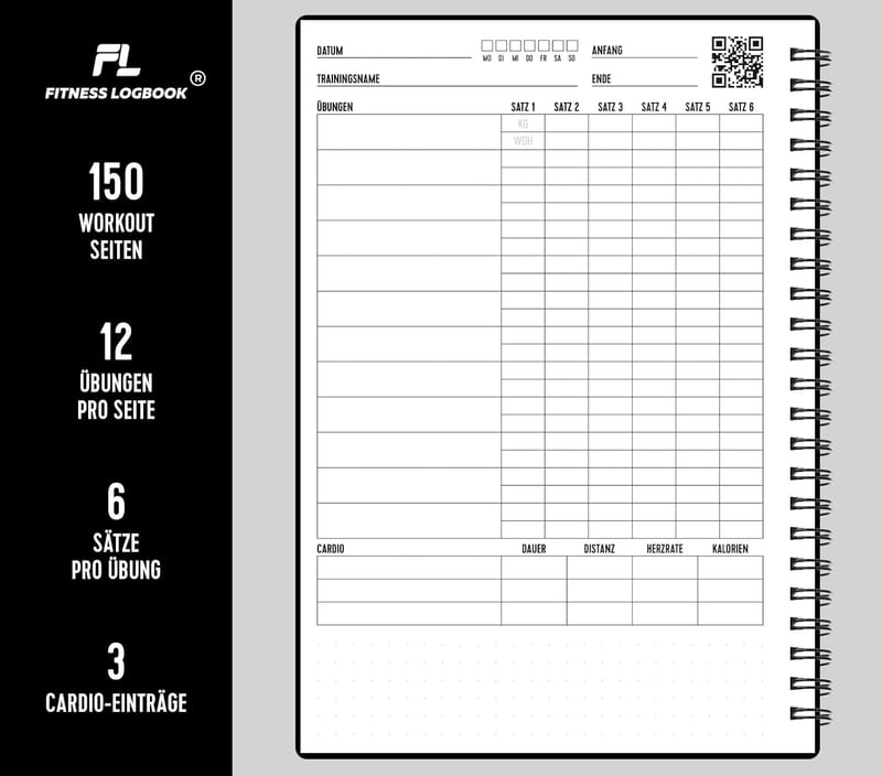 Aktuelles Fitness Logbuch A5 – Schwarz, starkes Papier, minimalistisches Design