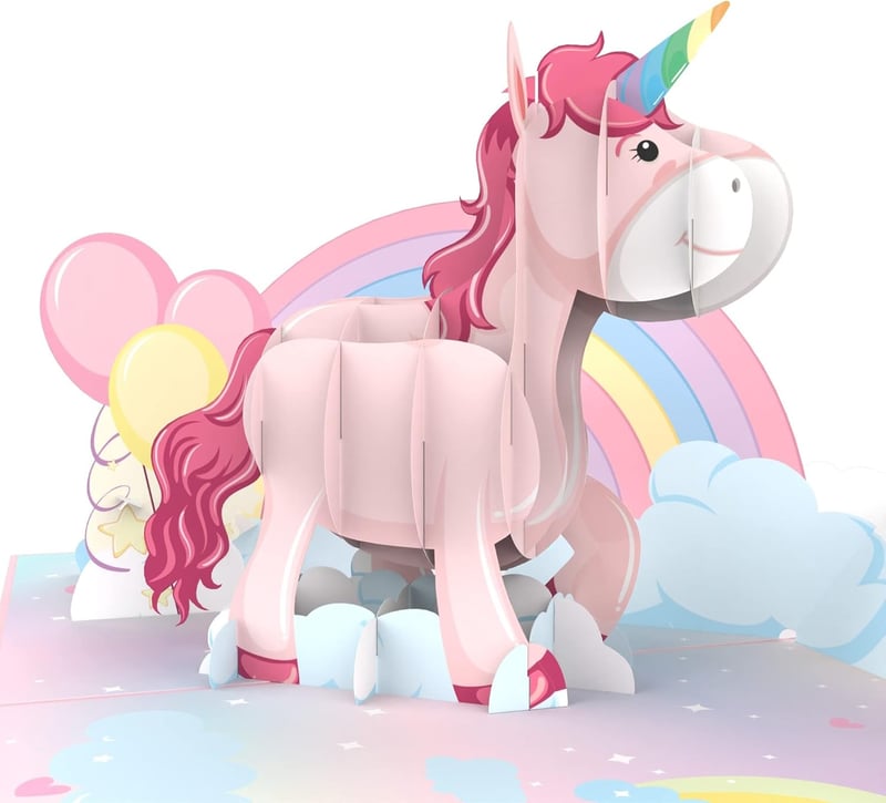 Pop-Up Karte Einhorn mit Regenbogen – 3D Geburtstagskarte für Kinder
