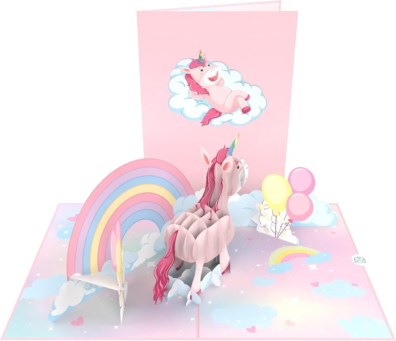 Pop-Up Karte Einhorn mit Regenbogen – 3D Geburtstagskarte für Kinder