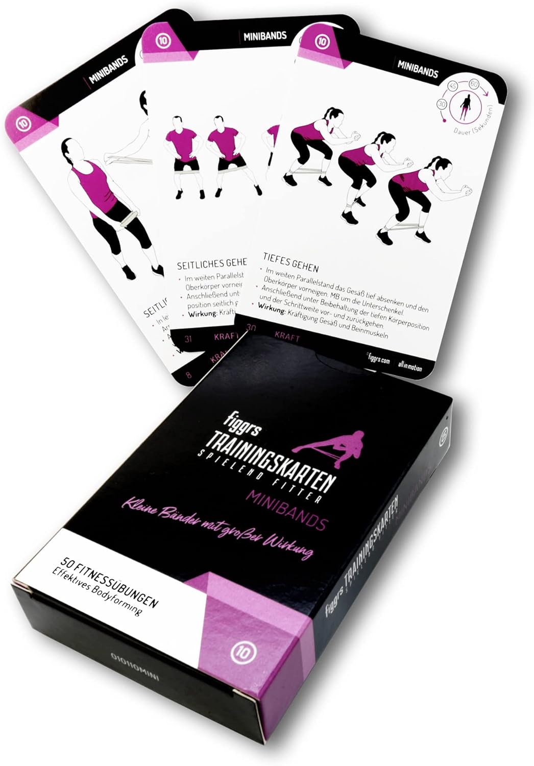 figgrs® Miniband Trainingskarten - 50 Fitness Übungen für Ganzkörper-Bodyforming