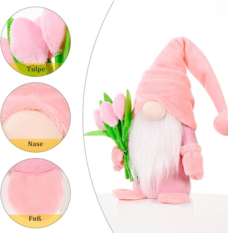 Wichtel mit Tulpen, handgefertigte Frühlingsdeko für Mama, 2 Stück