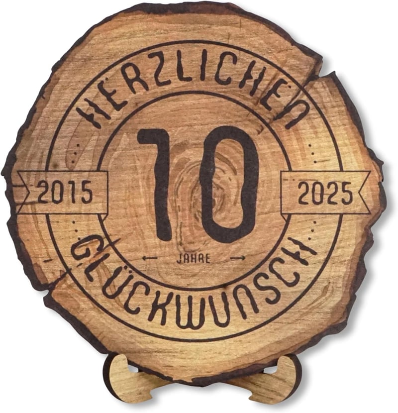 Holzscheibe zum 10. Jahrestag - 30 cm - Jubiläumsgeschenk 2025