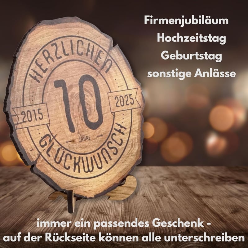 Holzscheibe zum 10. Jahrestag - 30 cm - Jubiläumsgeschenk 2025