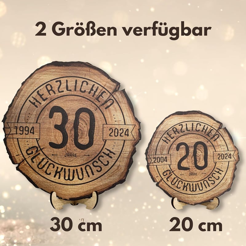 Holzscheibe zum 10. Jahrestag - 30 cm - Jubiläumsgeschenk 2025