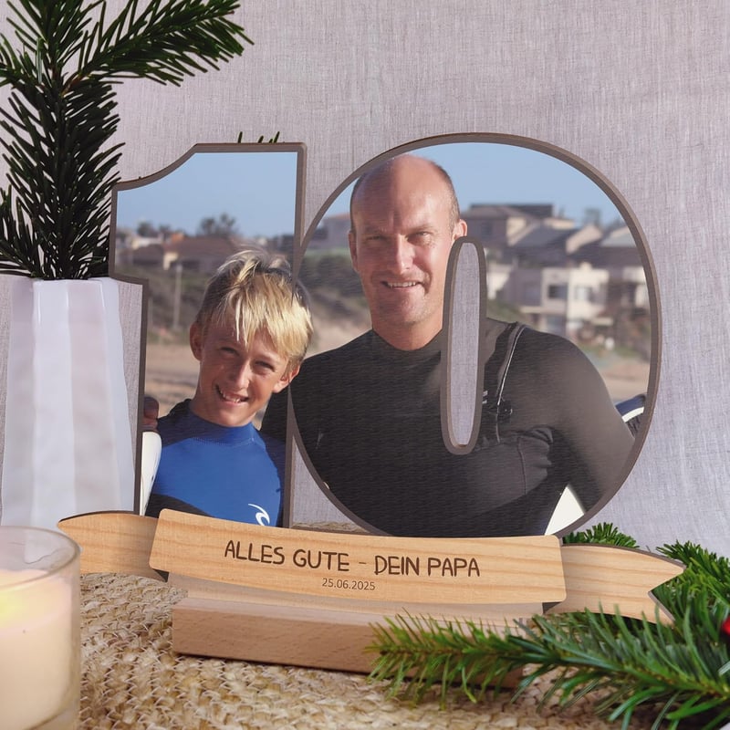 Personalisiertes Holzfoto für den 10. Geburtstag von Kindern