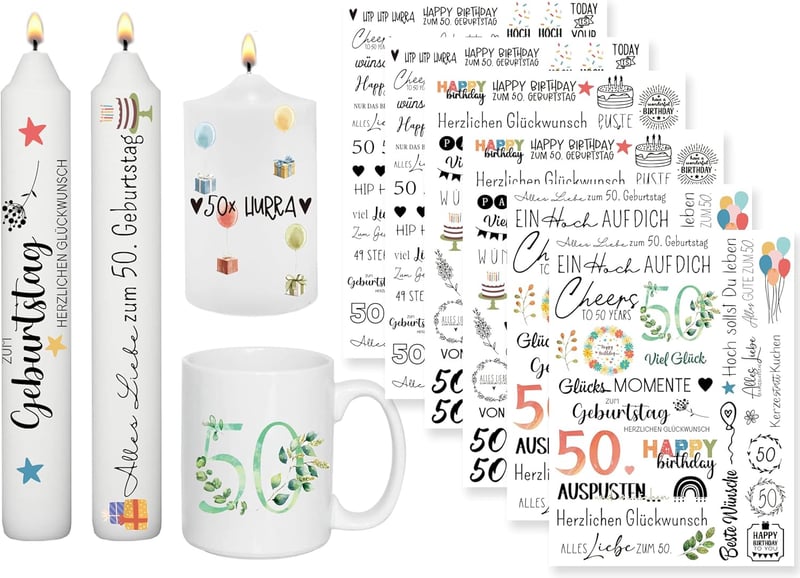 Kerzentattoo-Set mit 200+ Motiven für den 50. Geburtstag