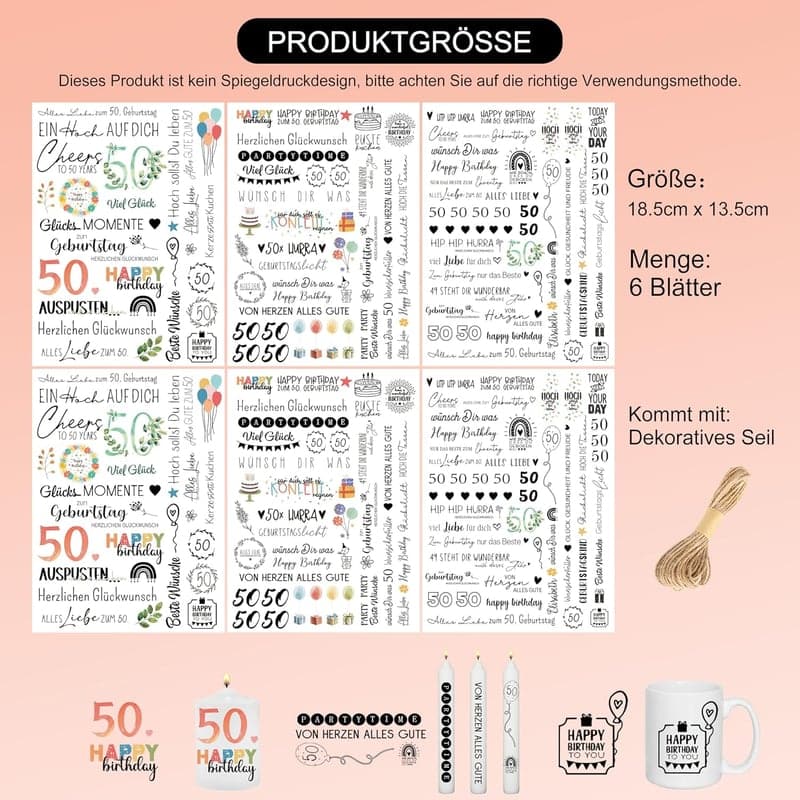 Kerzentattoo-Set mit 200+ Motiven für den 50. Geburtstag