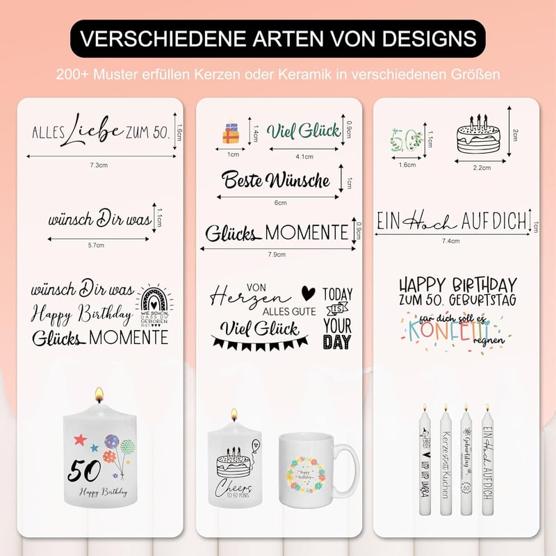 Kerzentattoo-Set mit 200+ Motiven für den 50. Geburtstag