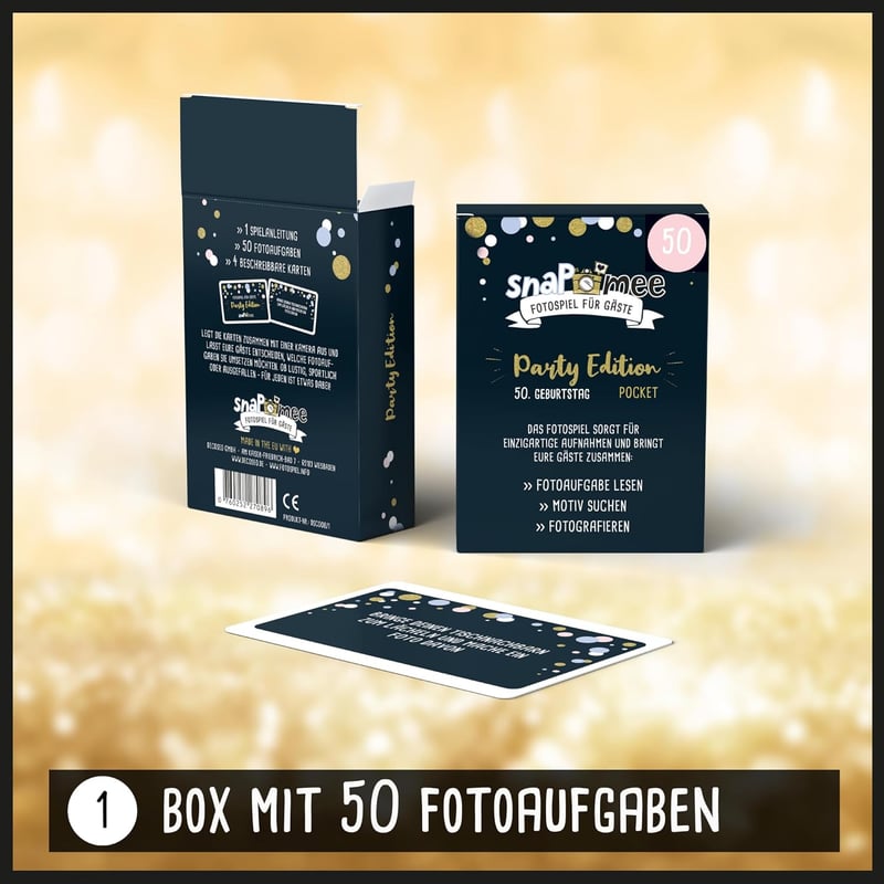 Fotospiel Set zum 50. Geburtstag - Hardcover-Gästebuch mit Aufgaben und Stickern