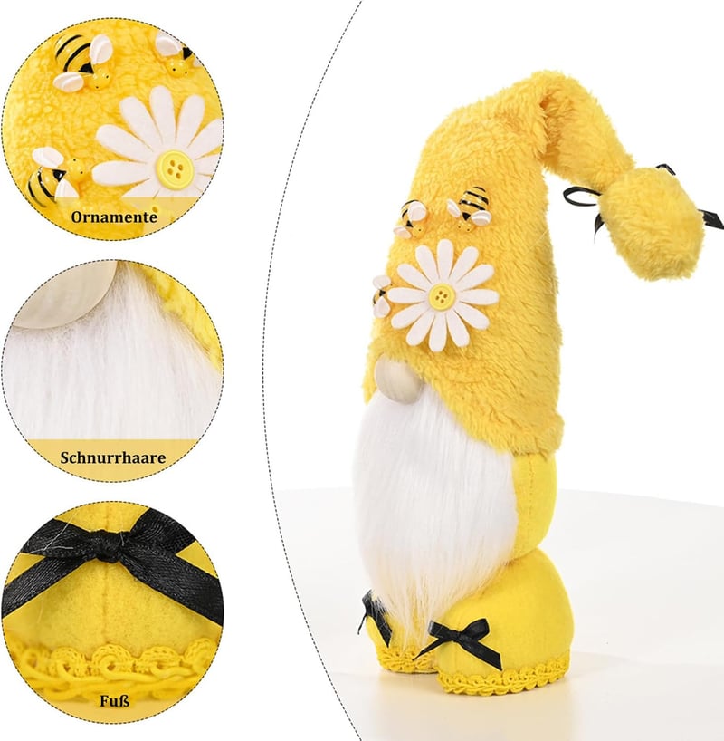 Frühlings-Wichtel mit Sonnenblume und Bienen - Dekoration für Zuhause