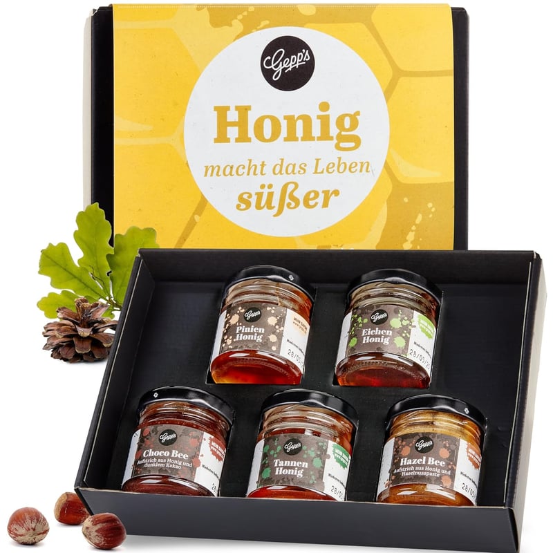Mini Honig Set aus Griechenland - 5 Sorten Gourmet Honig, 250g