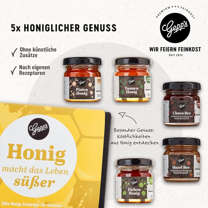 Mini Honig Set aus Griechenland - 5 Sorten Gourmet Honig, 250g