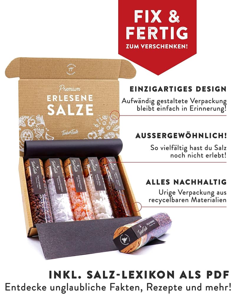 Gourmet Salz Geschenkset für Erwachsene – 5 erlesene Salze aus aller Welt