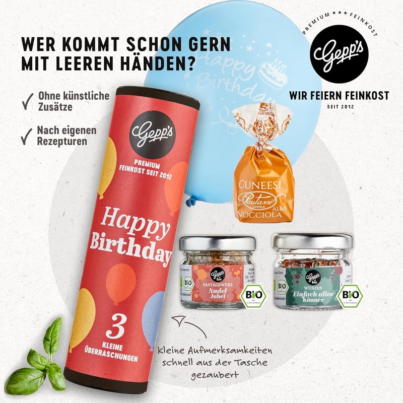 Geburtstagsgeschenkset mit Leckereien für Erwachsene