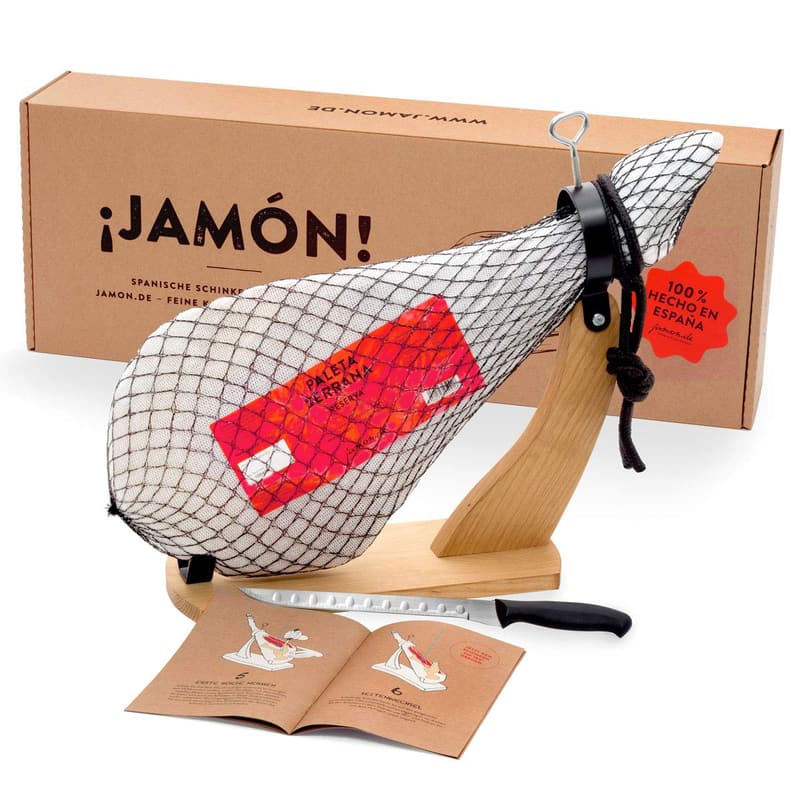 Serrano Schinken-Set 4,5 kg im Geschenkkarton mit Zubehör