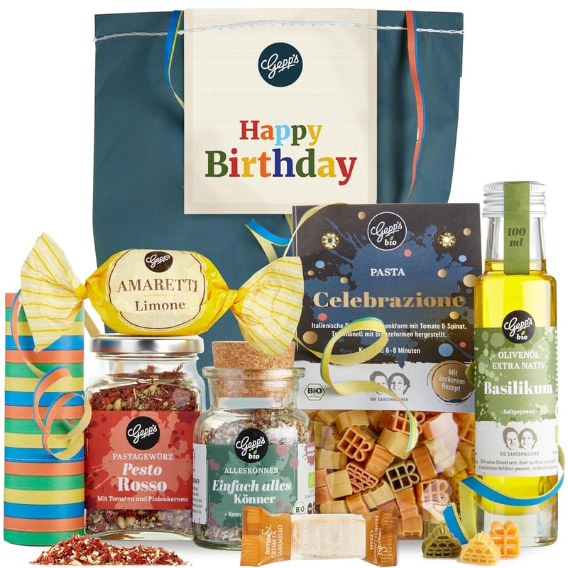 Gourmet-Geschenkset zum Geburtstag - Handgemachte Pasta, Pesto und Gewürze