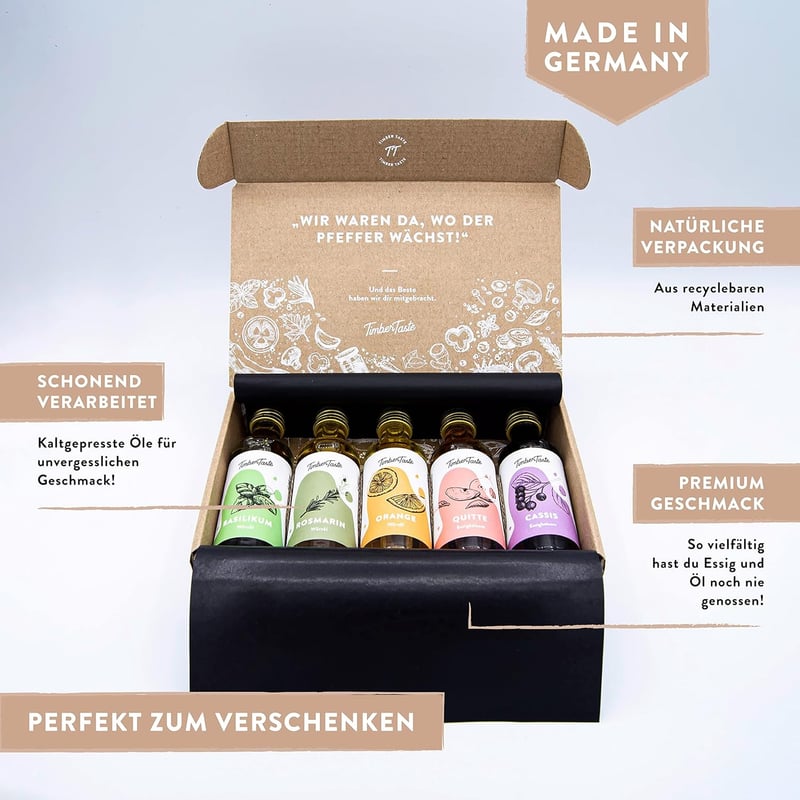 Essig & Öl Geschenkset für Frauen - 5 erlesene 40ml Flaschen