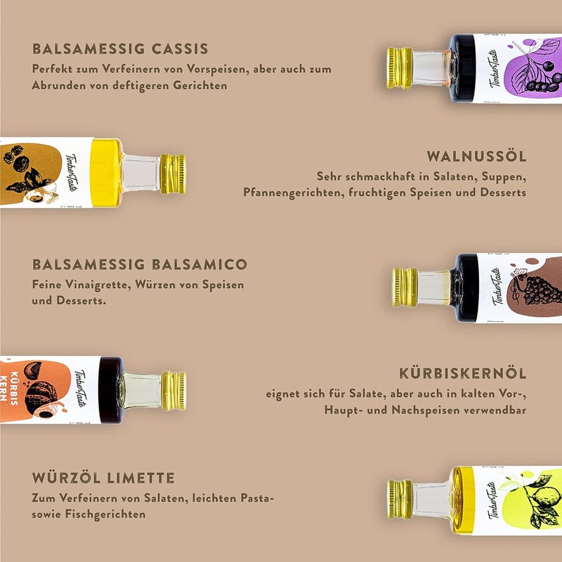 Essig & Öl Geschenkset für Frauen - 5 erlesene 40ml Flaschen
