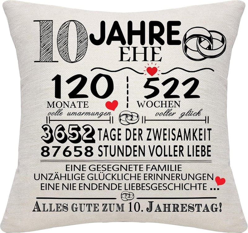 10. Jahrestag Kissenbezug Geschenk für Paare