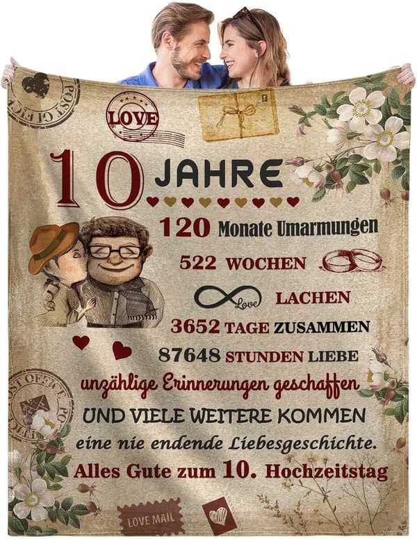 10. Hochzeitstag Decke 130x150cm – Superweich für Paare